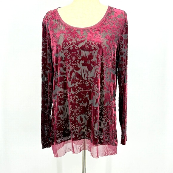 Simply Vera Vera Wang Tops - Vera Wang Womens Top XL Burnout Velvet Y2K Whimsigoth Fairy Grunge Mesh Burgundy